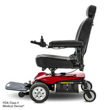 Pride Jazzy Elite ES power wheelchair in Candy Apple Red, left-side profile view