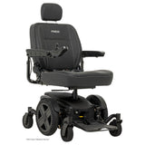 Pride Jazzy EVO 614HD power wheelchair in Black, three quarter view from the right