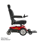 Pride Jazzy Select power wheelchair in Jazzy Red, right-side profile view