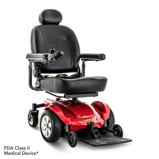 Pride Jazzy Select power wheelchair in Jazzy Red, right-side three-quarter view