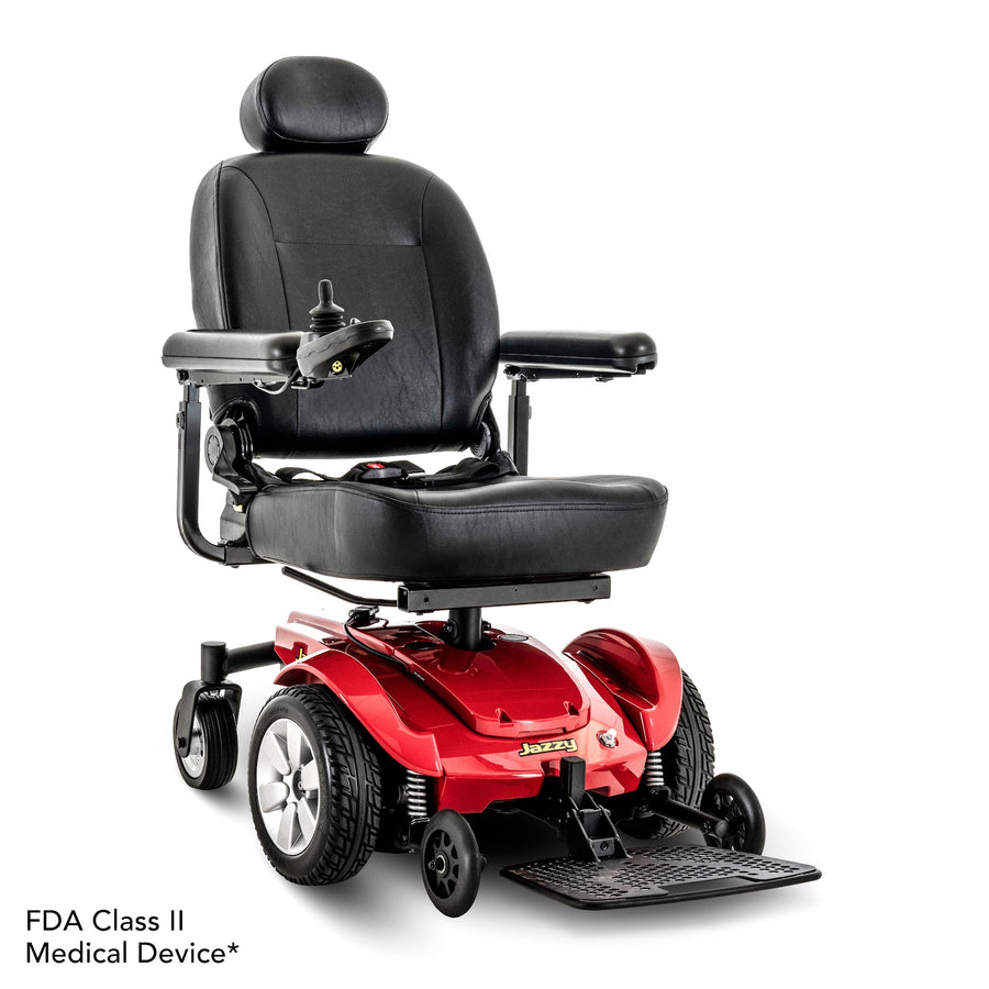 Pride Jazzy Select power wheelchair in Jazzy Red, right-side three-quarter view
