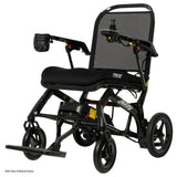 Pride Jazzy Ultra Light power wheelchair in Black, three quarter view from the left