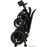 Pride Jazzy Ultra Light power wheelchair folded and locked in the folded position