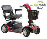 Pride Victory 10 4-Wheel in Candy Apple Red, tiller turned to show the tight turning radius