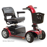 Pride Victory 10 4-Wheel mobility scooter in Candy Apple Red, right-facing three-quarter front view