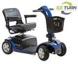 Pride Victory 10 4-Wheel in Viper Blue, tiller turned to show the tight turning radius