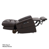 Pride VivaLift Elegance 2 lift chair in Badlands Walnut, true infinite position with the footrest raised above the seat, right side view