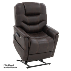 Pride VivaLift Elegance 2 lift chair in Badlands Walnut, lifted to the standing position, right three-quarter view