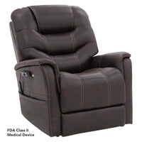 Pride VivaLift Elegance 2 lift chair in Badlands Walnut, upright seating position, right three-quarter view