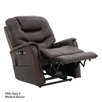 Pride VivaLift Elegance 2 lift chair in Badlands Walnut, TV position with the footrest extended, right three-quarter view