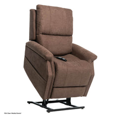 Pride VivaLift Metro 2 lift chair in Saville Brown, lifted to the standing position, right three-quarter view