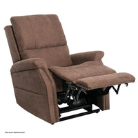 Pride VivaLift Metro 2 lift chair in Saville Brown, upright with the footrest extended, right three-quarter view