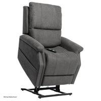 Pride VivaLift Metro 2 lift chair in Saville Grey, lifted to the standing position, right three-quarter view