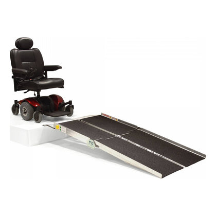 PVI Multifold Reach Ramp opened with a power chair at the top