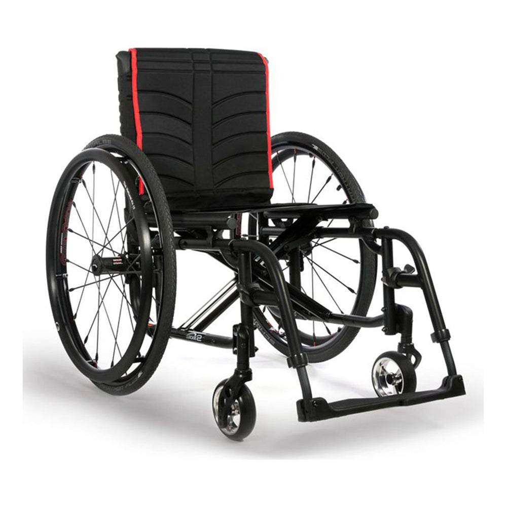 Quickie 2 folding wheelchair, front three-quarter view
