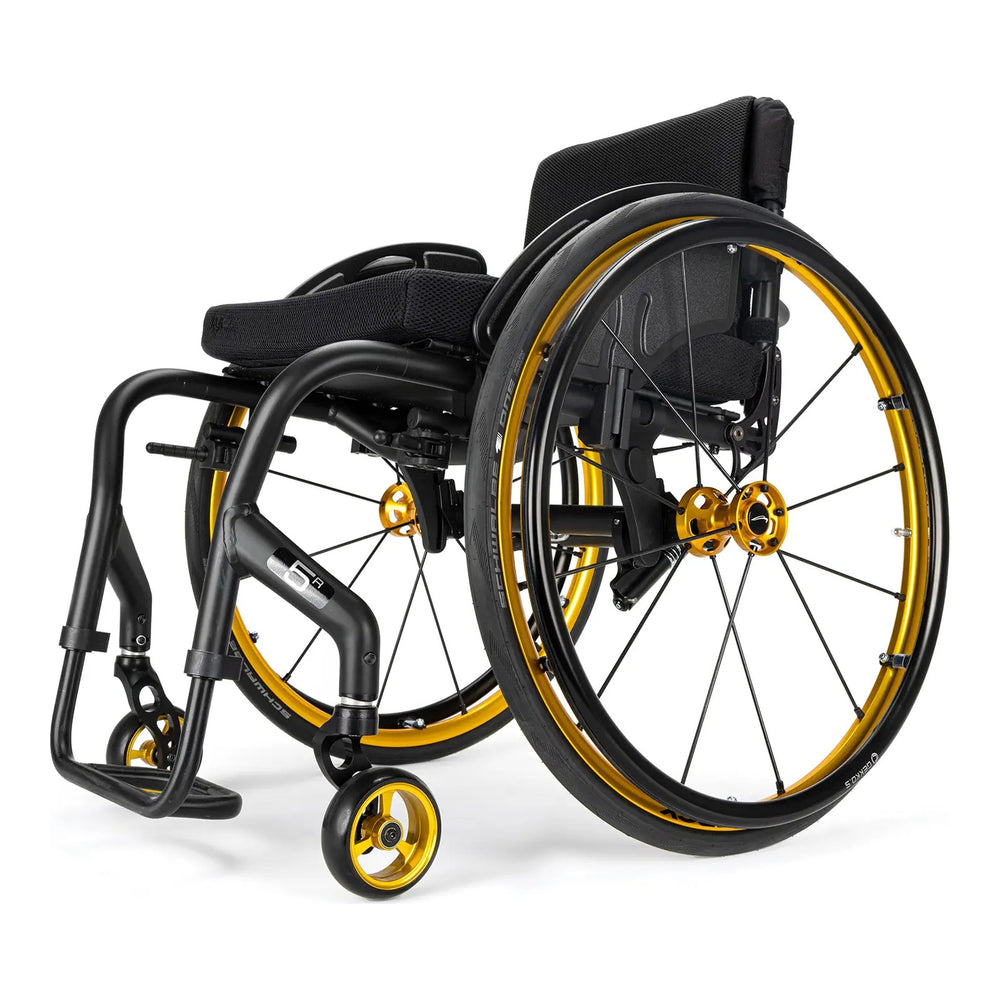 Quickie 5R rigid wheelchair, black frame with gold anodized parts