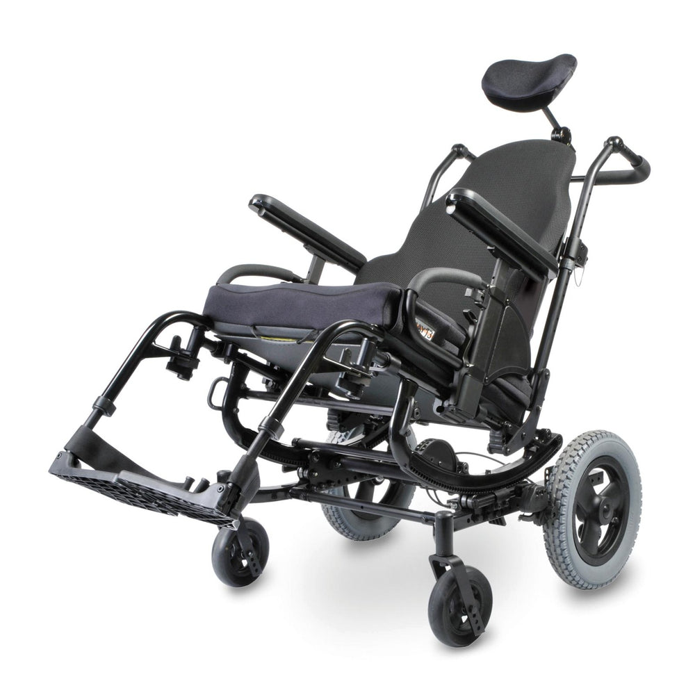 Quickie SR45 tilt in space wheelchair with headrest and elevating legrests