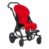The R82 Chilla tilt-in-space buggy with a red seat and back set, a footplate and a hip belt