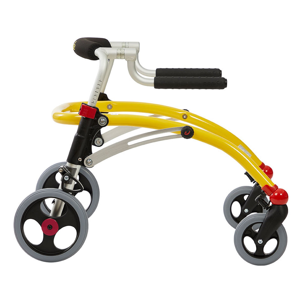 The R82 Crocodile gait trainer, size 1 in yellow, from the side, with its two adjustable handles