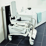 The Heron rolled over a toilet in a bathroom