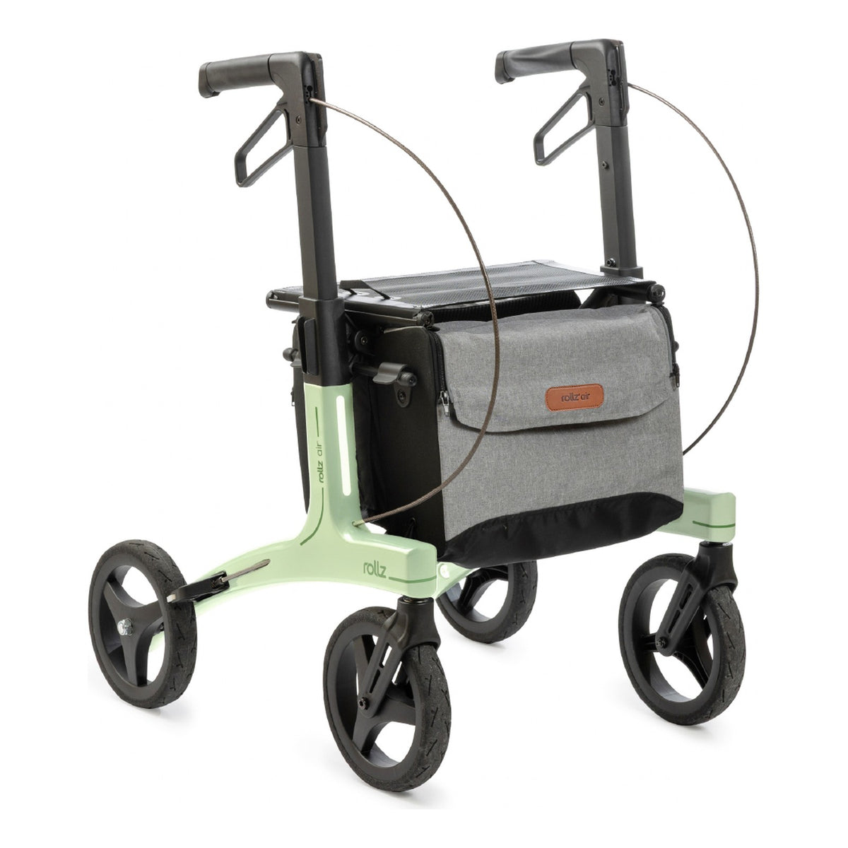 Rollz Air carbon rollator, Mint Green, three-quarter front view