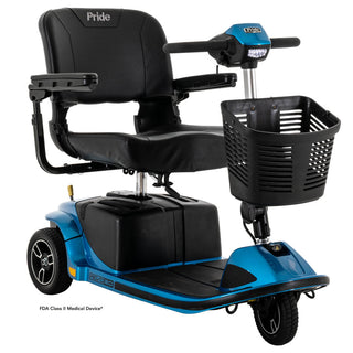 Pride Revo 2.0 3-Wheel mobility scooter in True Blue, right-facing three-quarter view