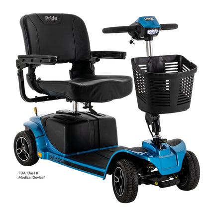 Pride Revo 2.0 4-Wheel mobility scooter in True Blue, right-facing three-quarter view