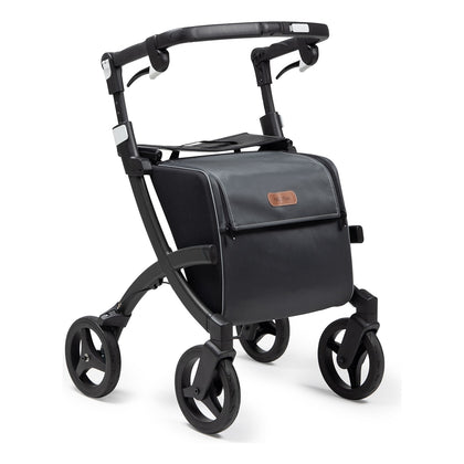 Rollz Flex² rollator, Matt Black, three-quarter front view