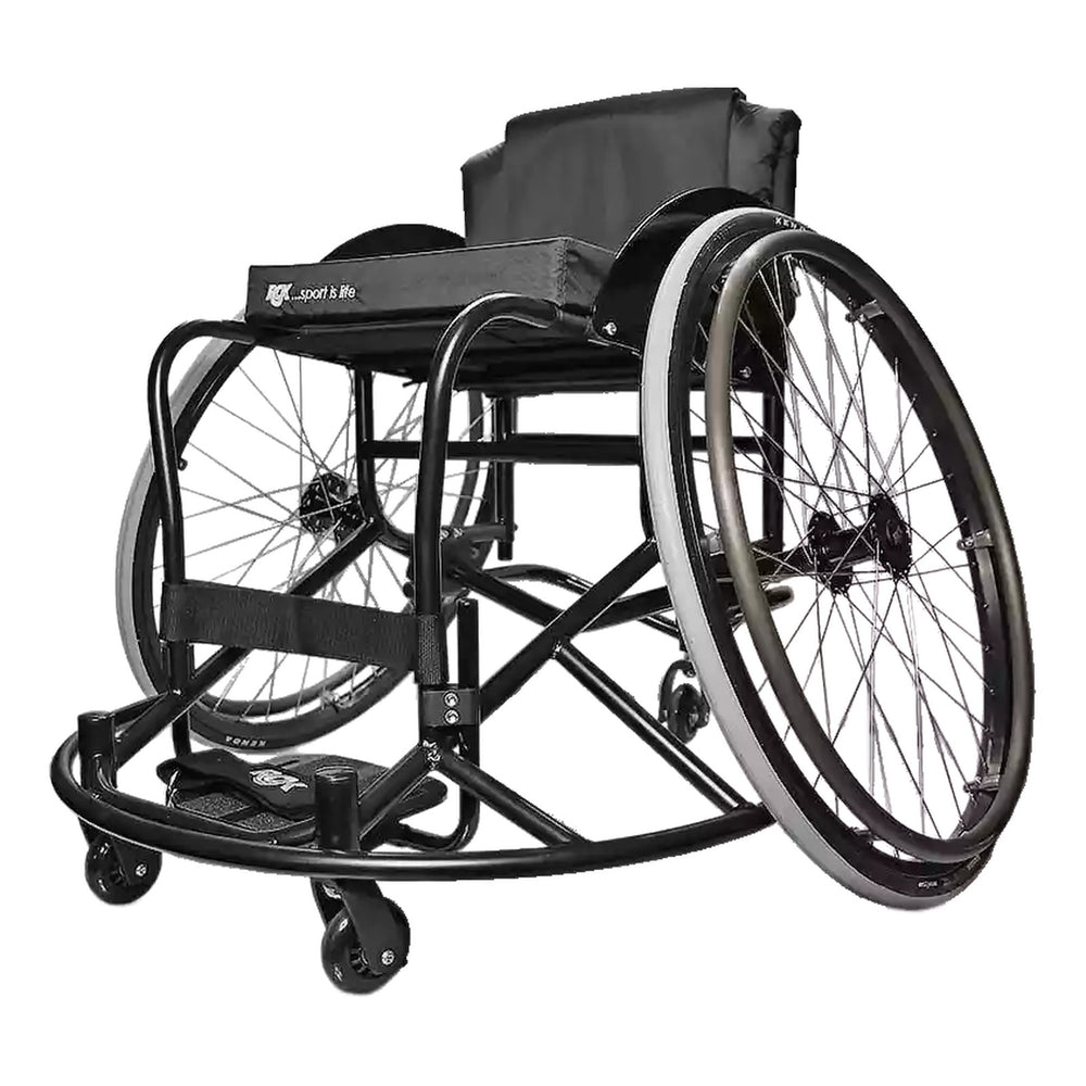 RGK Club Sport multi-sport wheelchair, black frame with a basketball bumper