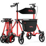 Rolloy Compact Master II rollator, Standard frame in Red, open, with the folded rollator beside it