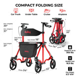 Rolloy dimension drawing of the Standard frame: 24 inches wide, 22 inches deep, handles 31 to 39 inches, seat 18 inches wide, folded 10 by 14 by 26 inches