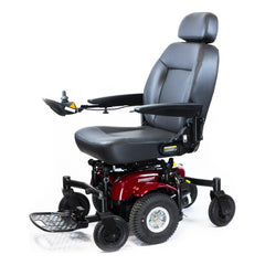 Shoprider 6Runner 10 power wheelchair in red, left front three-quarter view