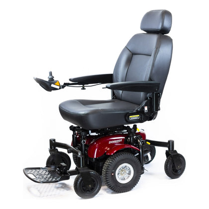 Shoprider 6Runner 10 power wheelchair in red, left front three-quarter view