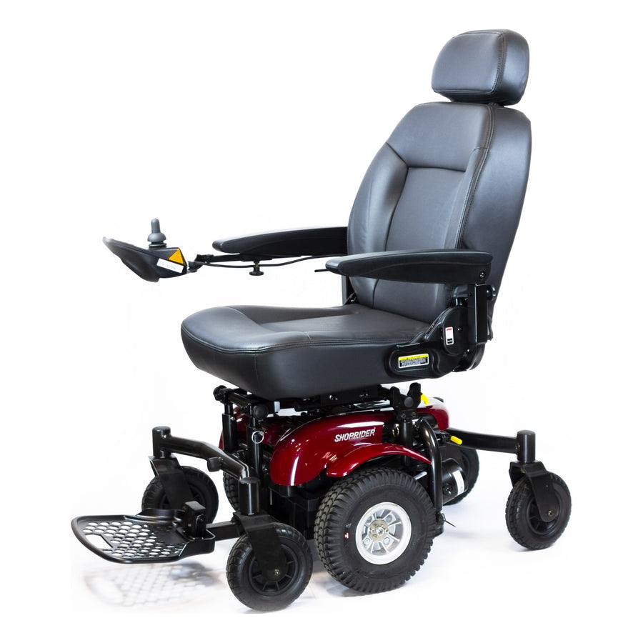 Shoprider 6Runner 10 power wheelchair in red, left front three-quarter view