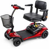 Shoprider Dasher 4 travel scooter in burgundy, front three-quarter view