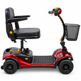 Shoprider Dasher 4, side view with the curved tiller and front basket