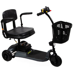 Shoprider Echo + 3-wheel travel scooter in dark grey, front three-quarter view