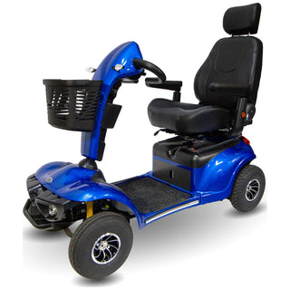 Shoprider Excursion 4-wheel scooter in blue, front three-quarter view