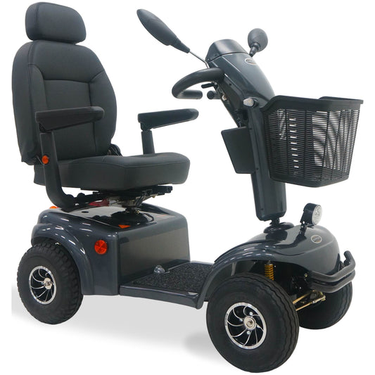 Shoprider Expedition XL4 mobility scooter in grey, front three-quarter view