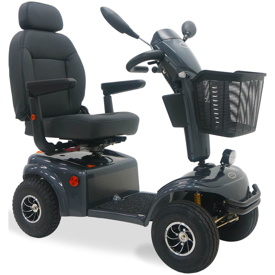Shoprider Expedition XL4 mobility scooter in grey, front three-quarter view