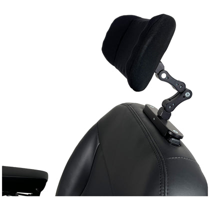 Shoprider multi-position headrest bracket with a gel pad on a captain seat