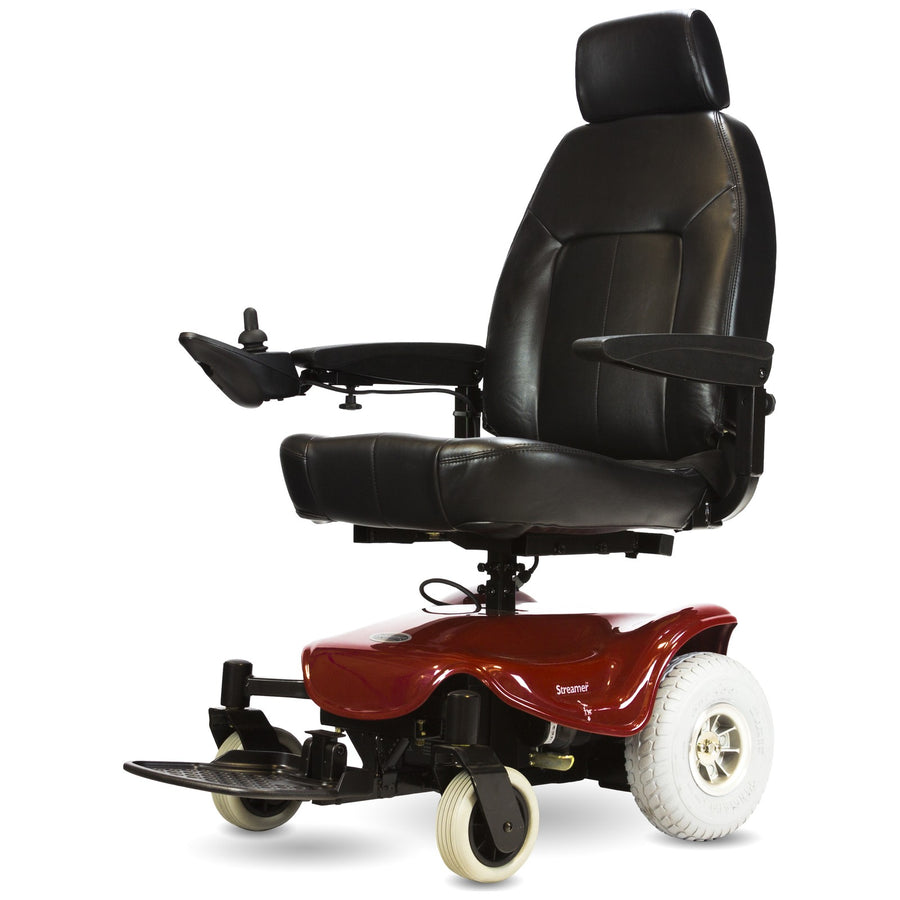 Shoprider Streamer Sport power wheelchair in red, front three-quarter view