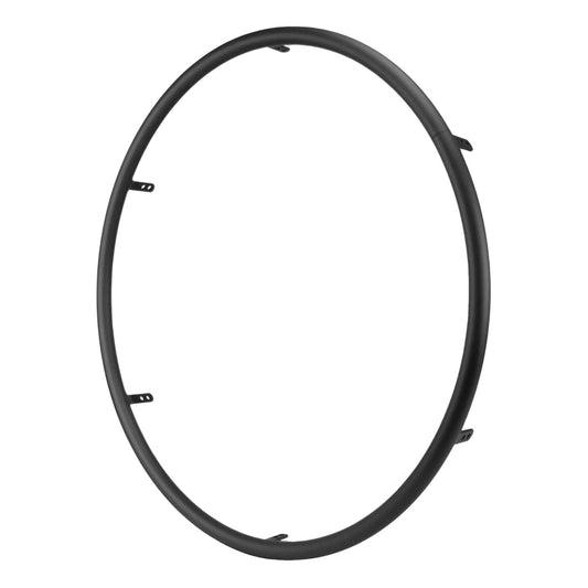 Spinergy hard anodized black aluminum handrim at an angle, showing its mounting tabs