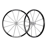 A pair of Spinergy Lite Extreme LX wheels with black spokes and silver hubs