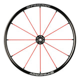 Spinergy Lite Extreme LX wheel with red spokes and a black hub