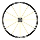 Spinergy Lite Extreme LX wheel with yellow spokes and a black hub