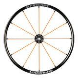 Spinergy Lite Extreme LX wheel with orange spokes and a black hub