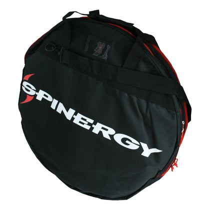 Spinergy padded wheel bag in black with the Spinergy name on the side