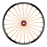 Spinergy SLX R10 wheel with orange spokes