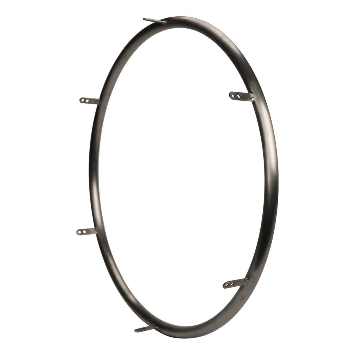 Spinergy satin titanium handrim at an angle, showing its mounting tabs